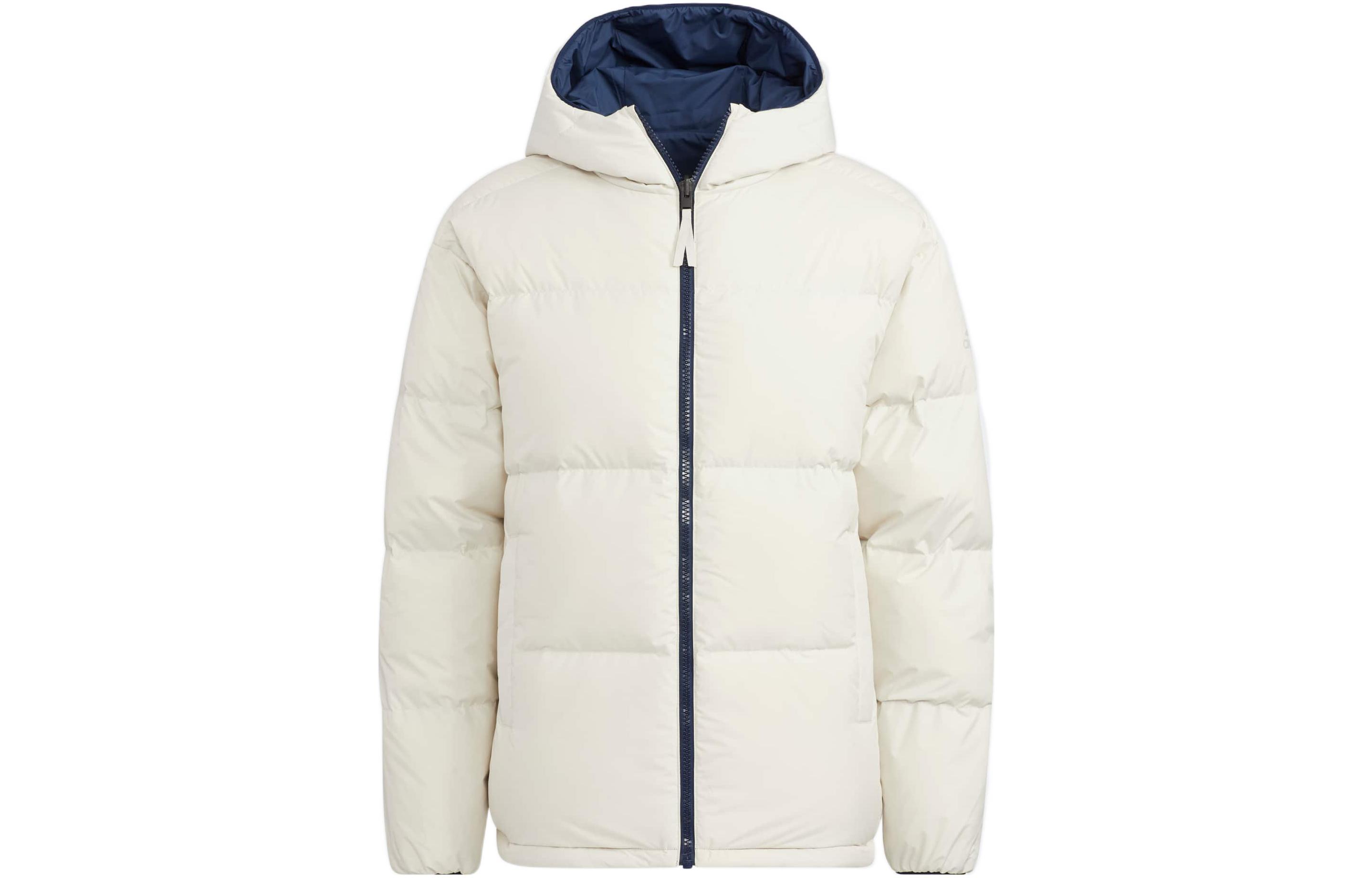 Lookbook adidas Reversible Down Jacket Logo Print Stand Collar Puffer Jacket Blue Men. HR5242