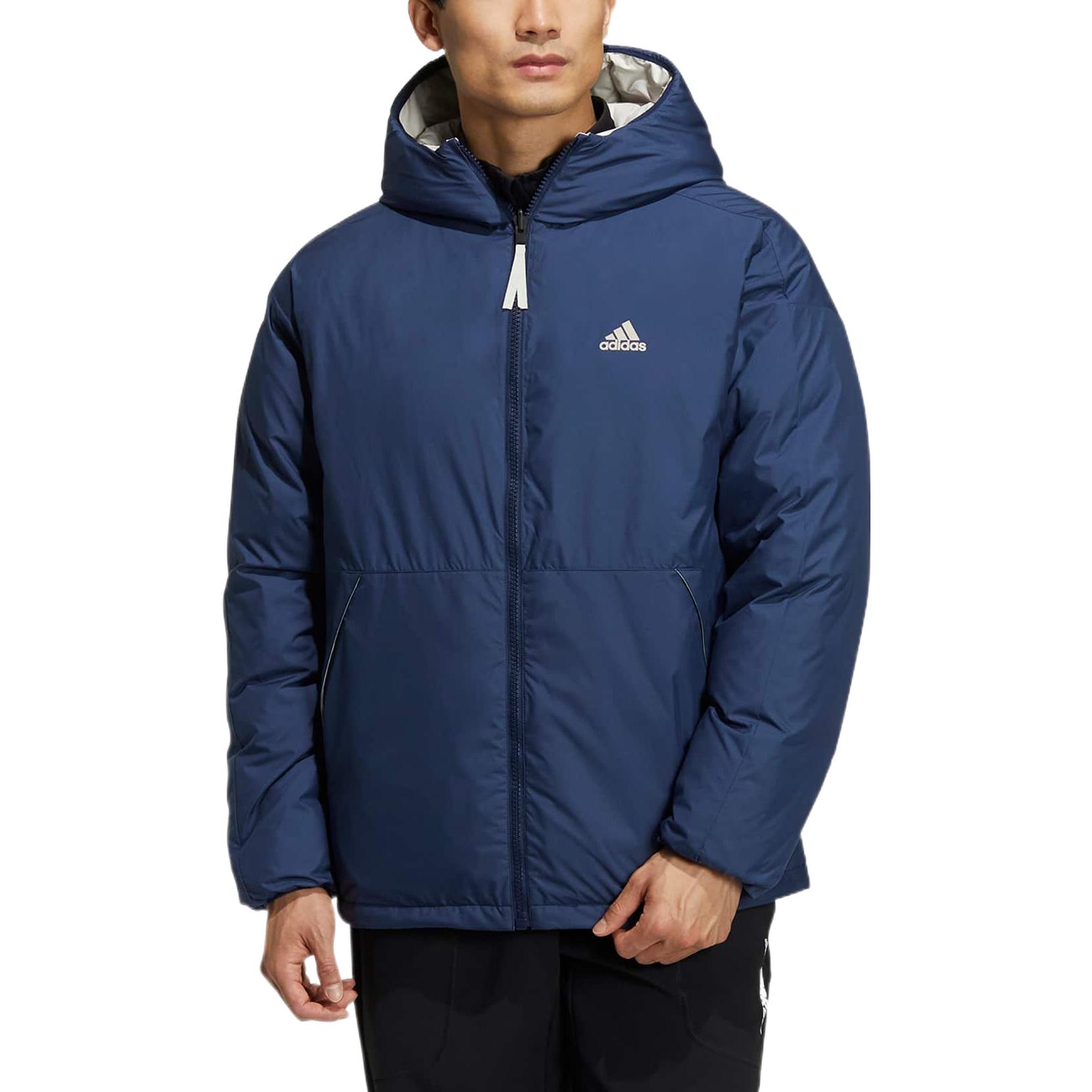 Shop adidas Reversible Down Jacket Logo Print Stand Collar Puffer Jacket Blue Men. HR5242