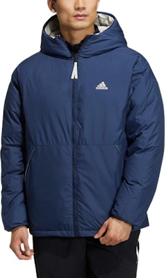 adidas Reversible Down Jacket Logo Print Stand Collar Puffer Jacket Blue Men. HR5242 Shop adidas Reversible Down Jacket Logo Print Stand Collar Puffer Jacket Blue Men. HR5242