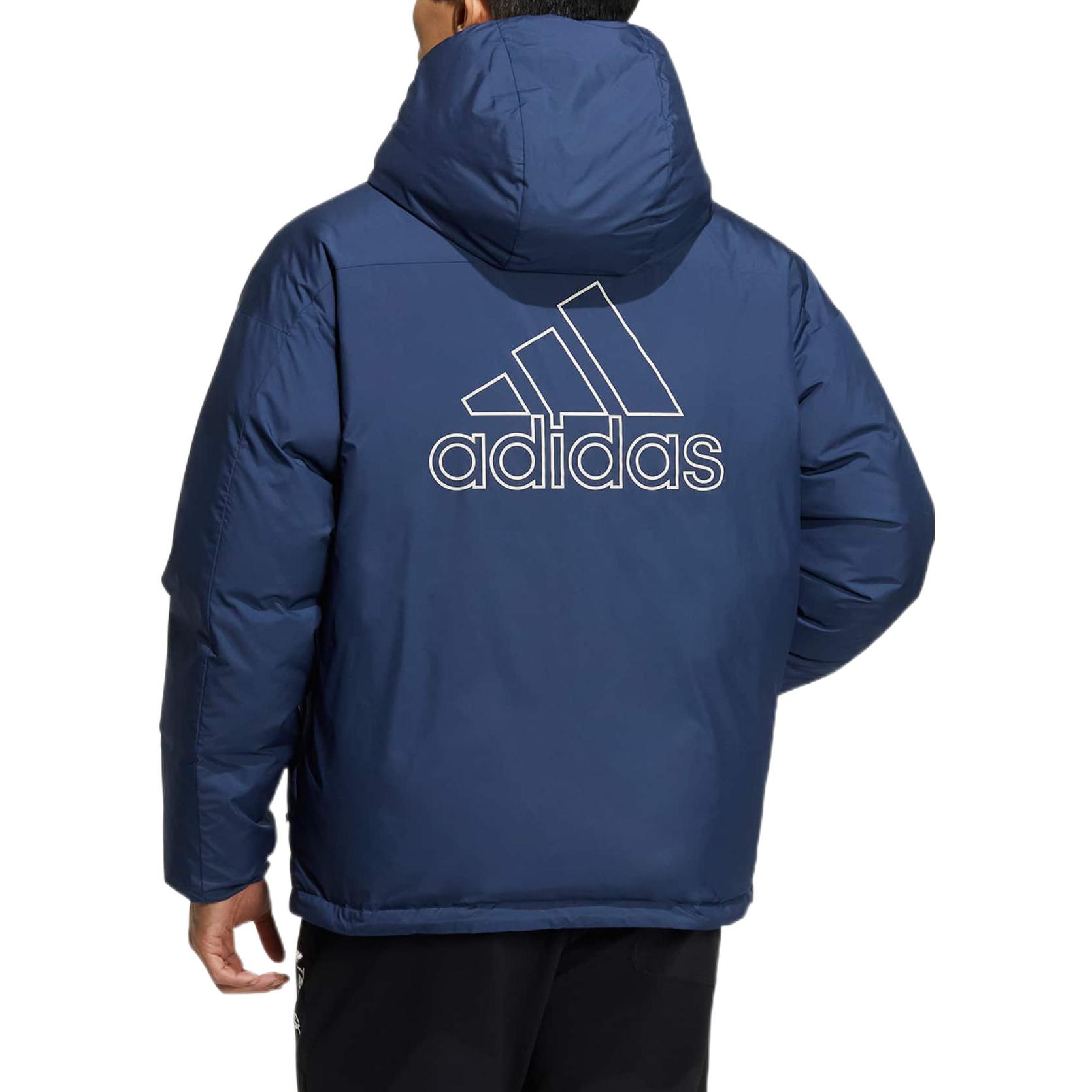 Purchase adidas Reversible Down Jacket Logo Print Stand Collar Puffer Jacket Blue Men. HR5242
