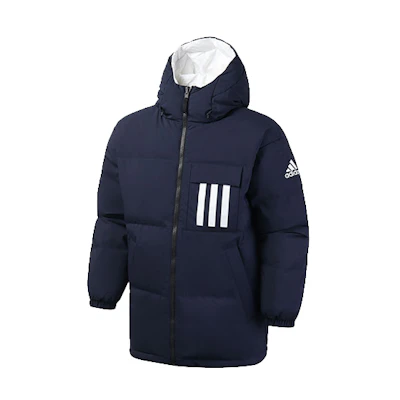 adidas Reversible Hooded Athletic Down Jacket for Men Navy Blue Long Sleeve EH4010