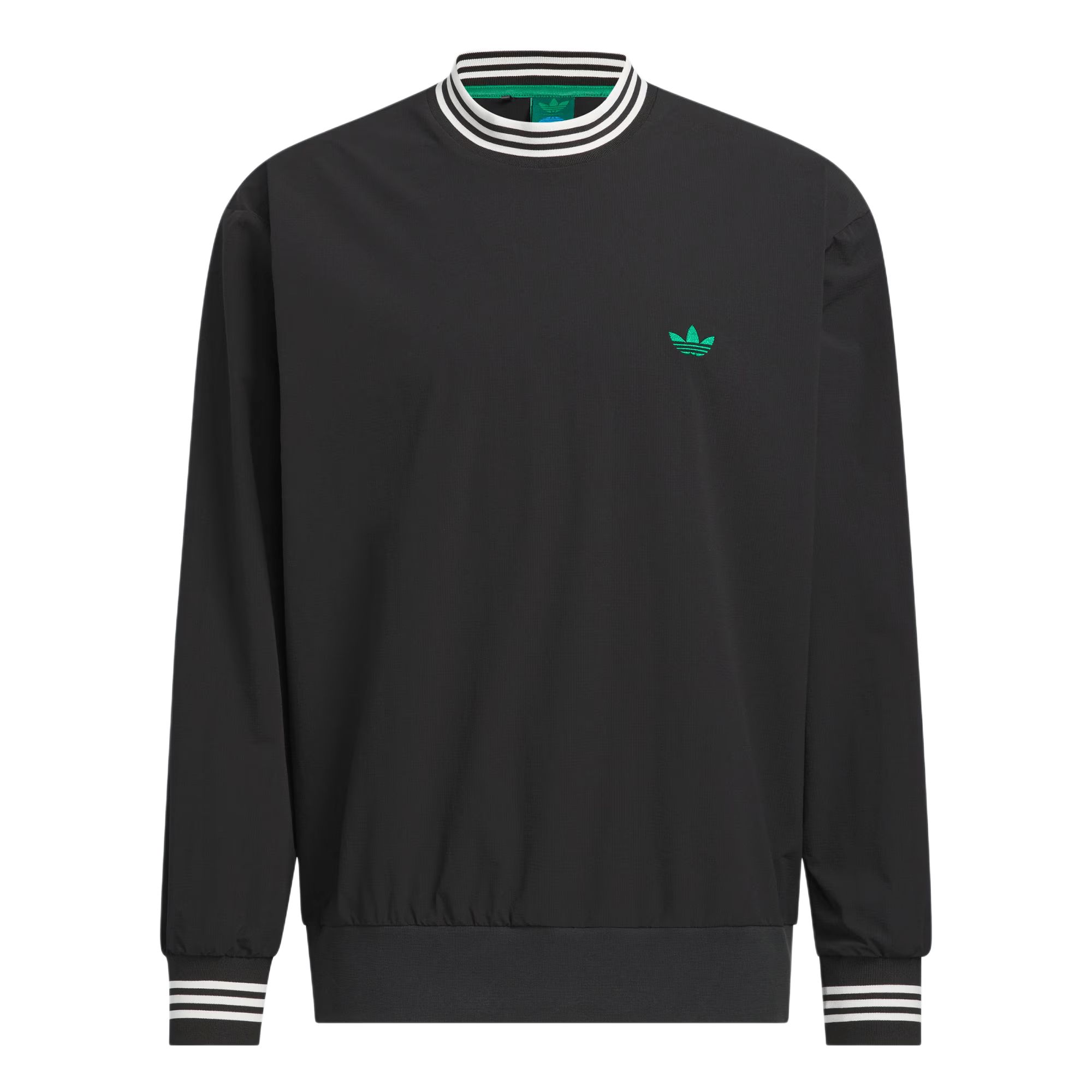 adidas Rolling Links Sweatshirt Black Embroidered Logo Striped Pullover IW6656