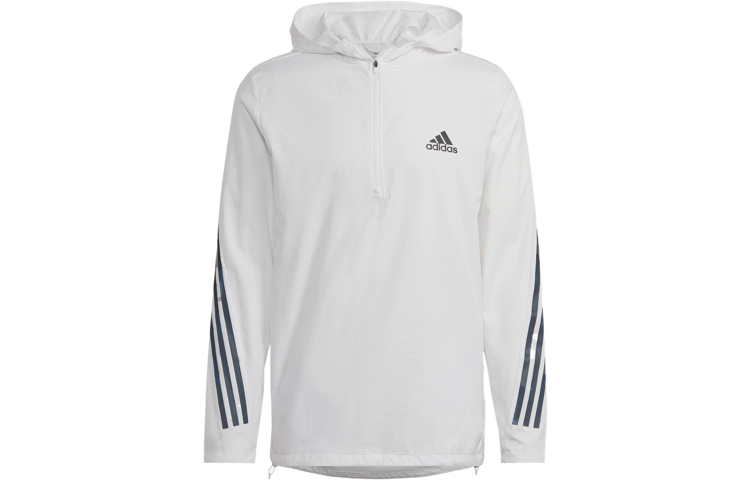 adidas Run Icons Jacket White Striped Hoodie with Solid Logo Design HN2877