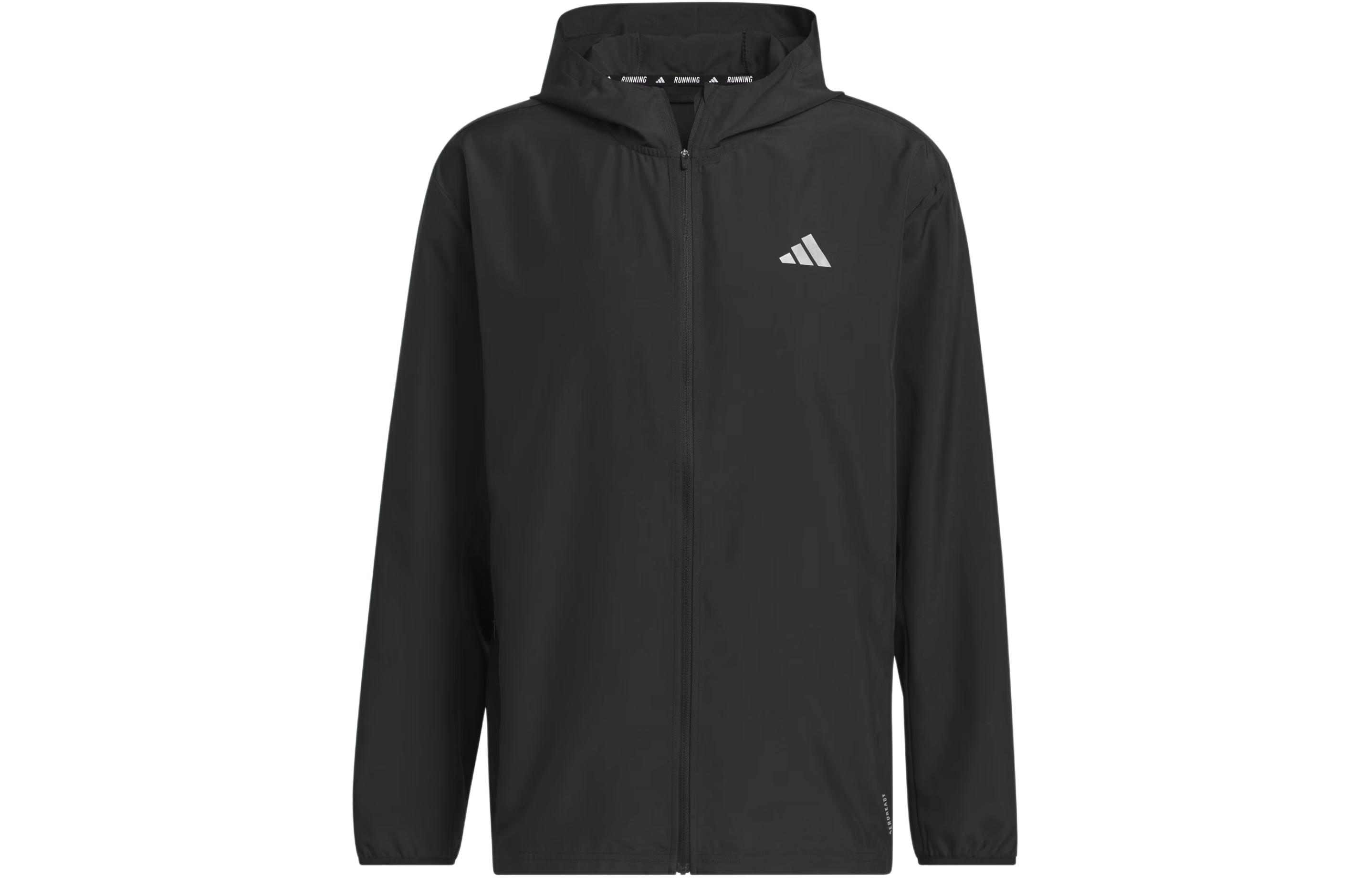 adidas Run It Jacket Black Hoodie with Logo Print Long Sleeve IL7230