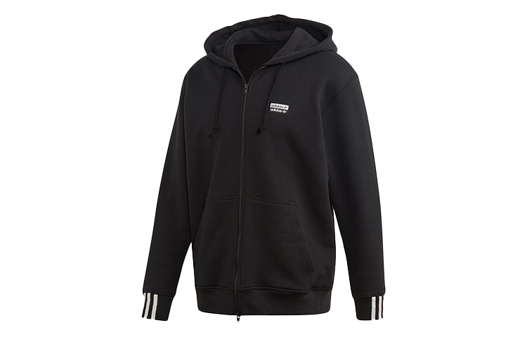 adidas RYV Solid Color Casual Sports Hoodie Jacket - Black ED7230
