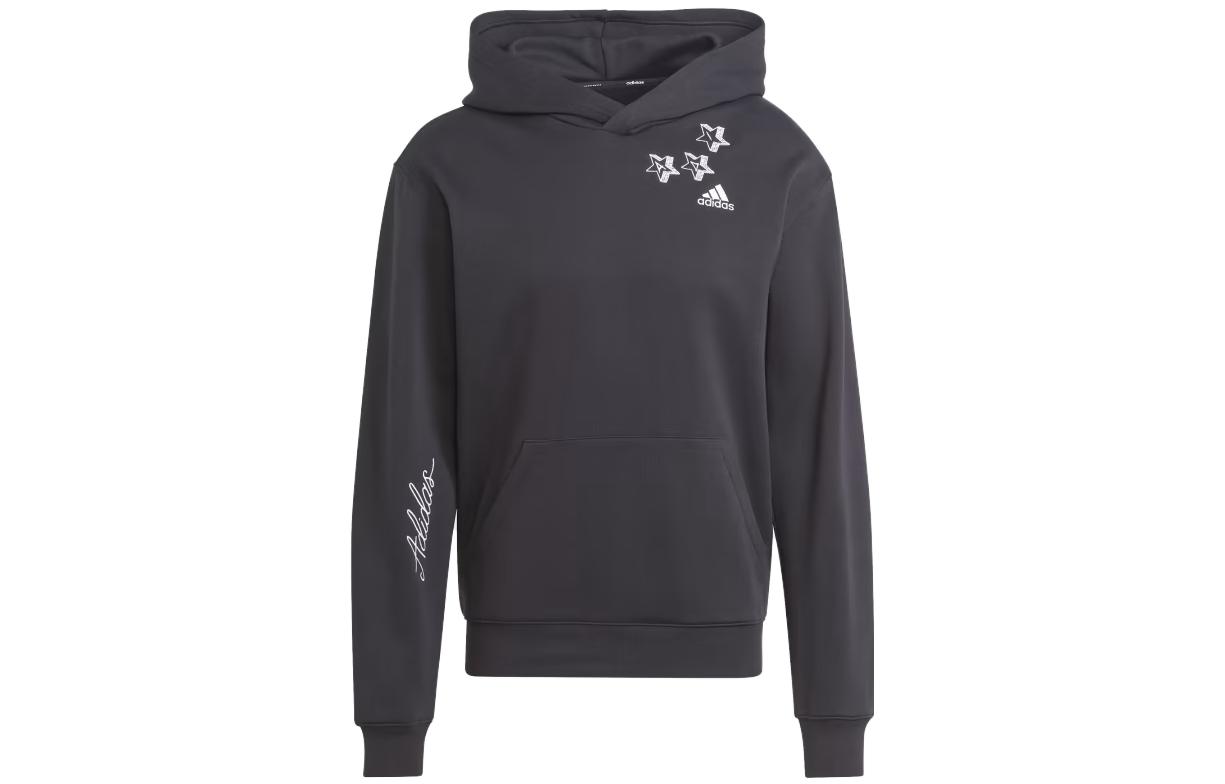 adidas Scribble Fleece Hoodie Black Star Letter Print Casual Pullover HY1287