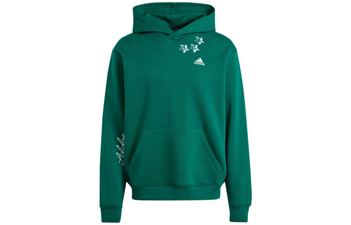 adidas Scribble Fleece Hoodie Green Star Letter Graphic Pullover IJ6449