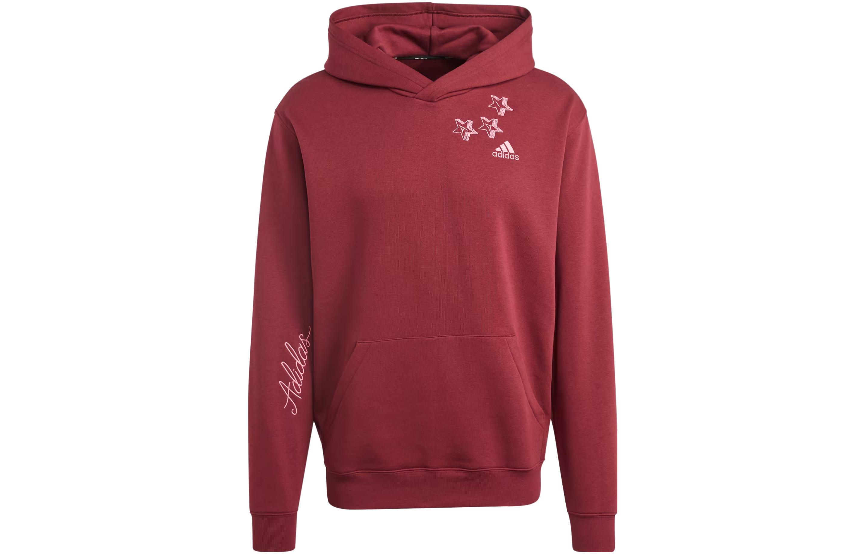 adidas Scribble Fleece Hoodie Shadow Red Letter & Star Print Sweatshirt IJ6448