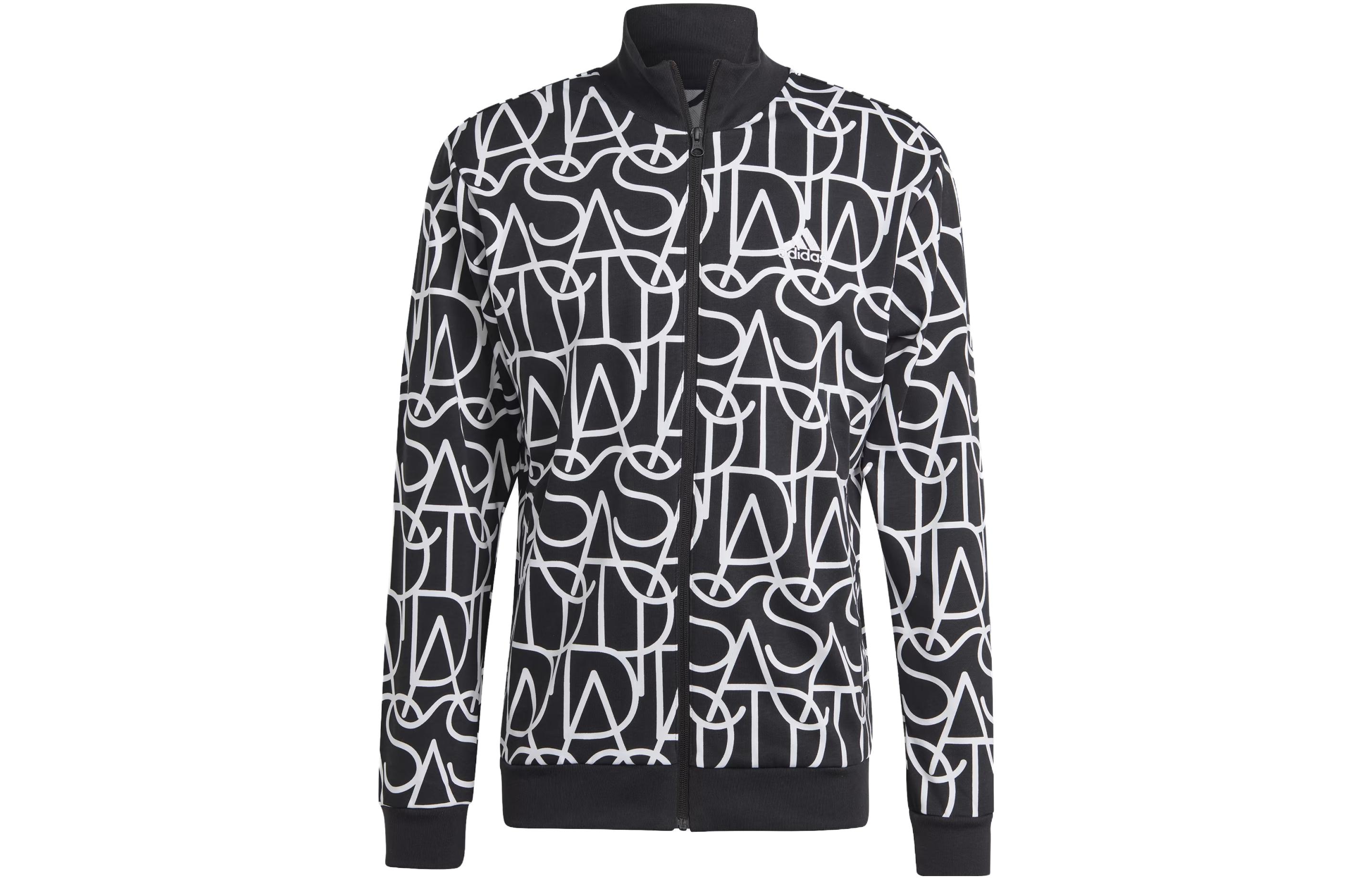 adidas Script Track Top Black Letter Pattern Print Jacket HZ3084