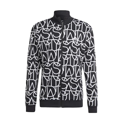 adidas Script Track Top Black Letter Pattern Print Jacket HZ3084