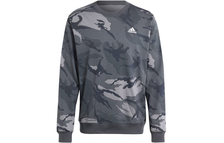 adidas Seasonal Essentials Camo Print Crewneck Sweatshirt Men Grey Blue IS2019