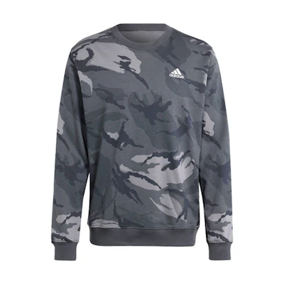 adidas Seasonal Essentials Camo Print Crewneck Sweatshirt Men Grey Blue IS2019