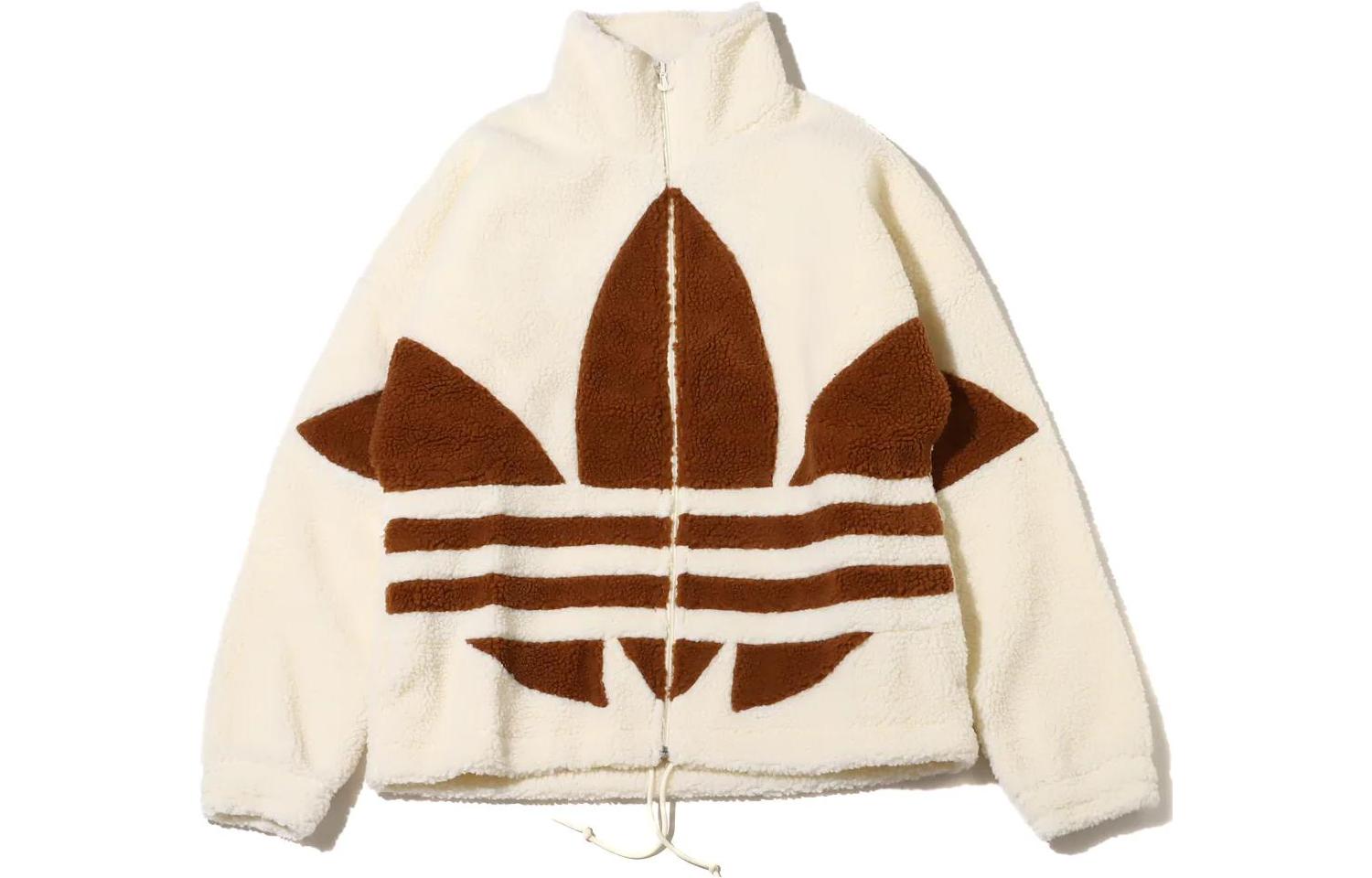 adidas Sherpa Colorblock Zip Jacket Beige Unisex Retro Style HR3181-JAPAN