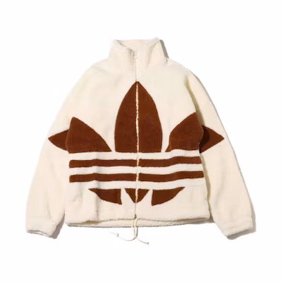 adidas Sherpa Colorblock Zip Jacket Beige Unisex Retro Style HR3181-JAPAN