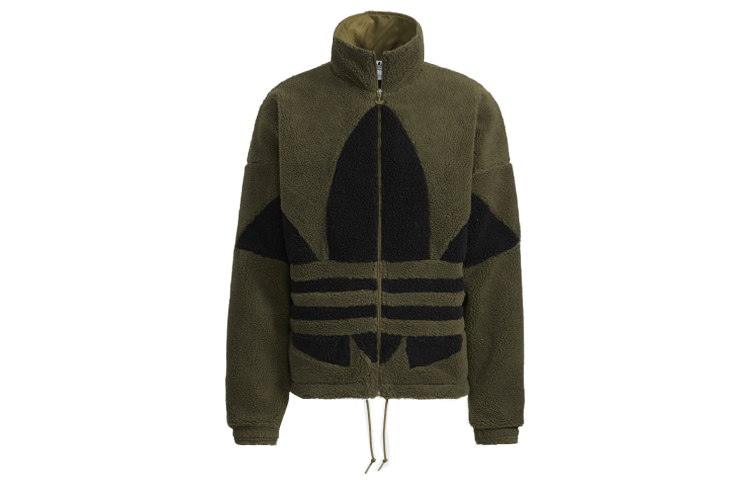 adidas Sherpa Retro Striped Zip Track Jacket Olive Green Mens HC0326
