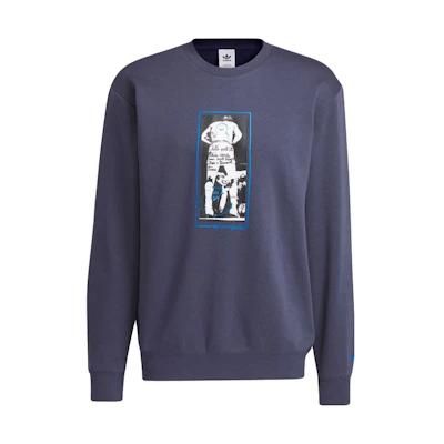 adidas SHMOO Olympic Crew Navy Blue Graphic Sweatshirt Unisex Pullover HS3044