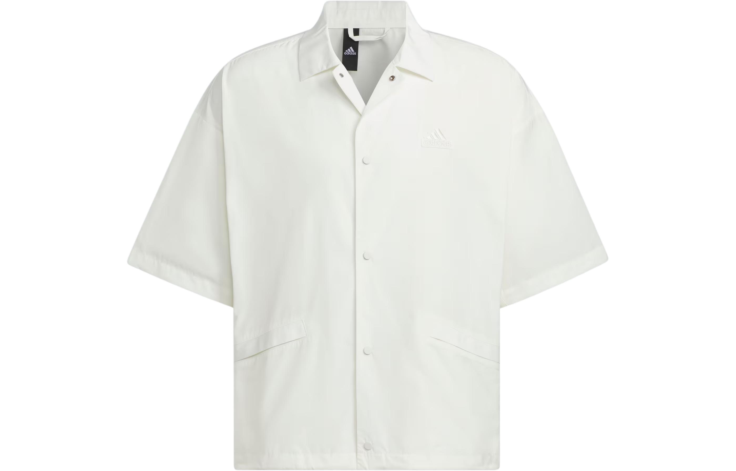 adidas Short Sleeve Coach Jacket in Off-White with Letter Print Design IT3957