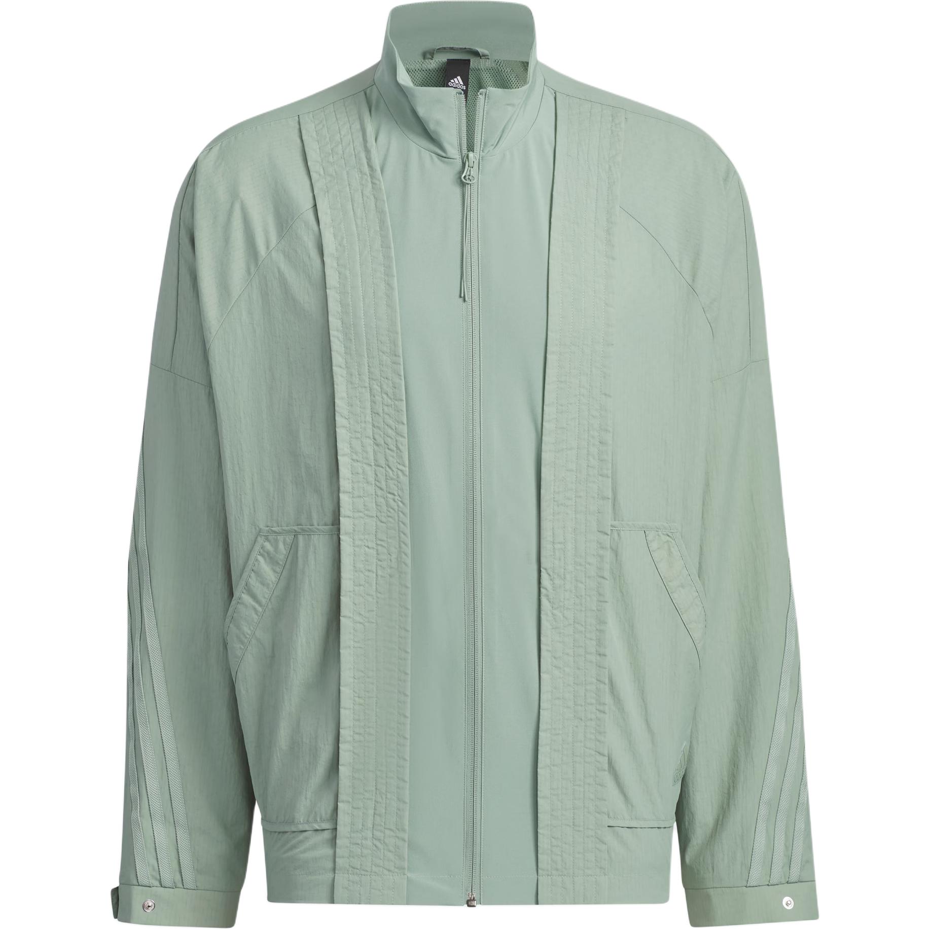 adidas Silver Gray-Green Solid Stand Collar Full-Zip Jacket IZ3178