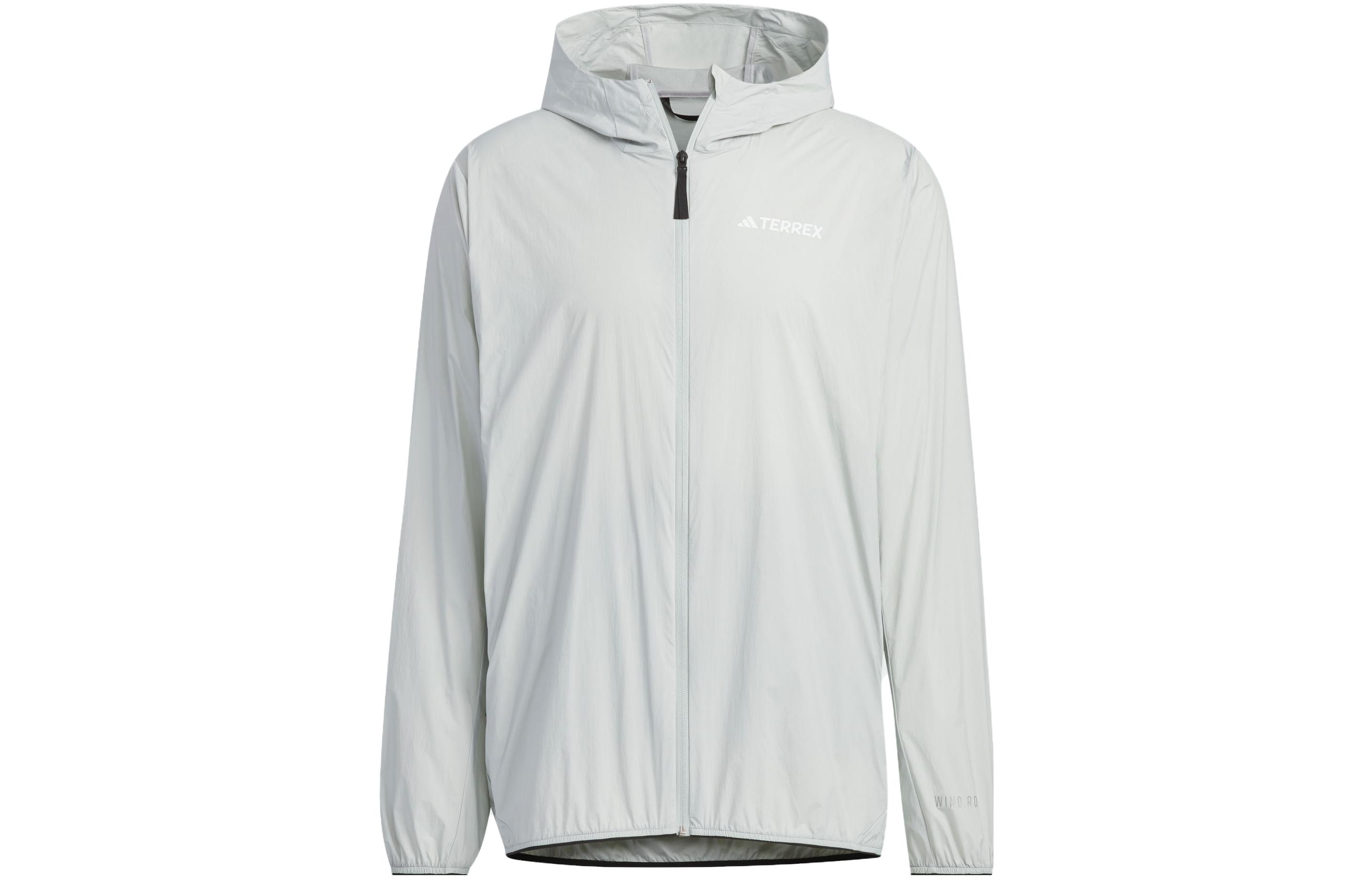 adidas Silver Gray Solid Color Running Hooded Jacket IU2672