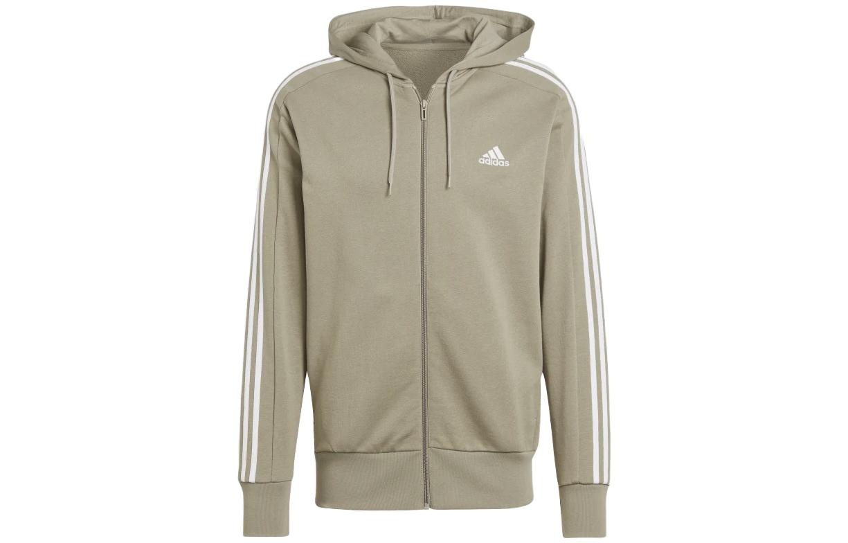 adidas Silver Pebble 3-Stripes Logo Print Zip-Up Sweatshirt IC9840