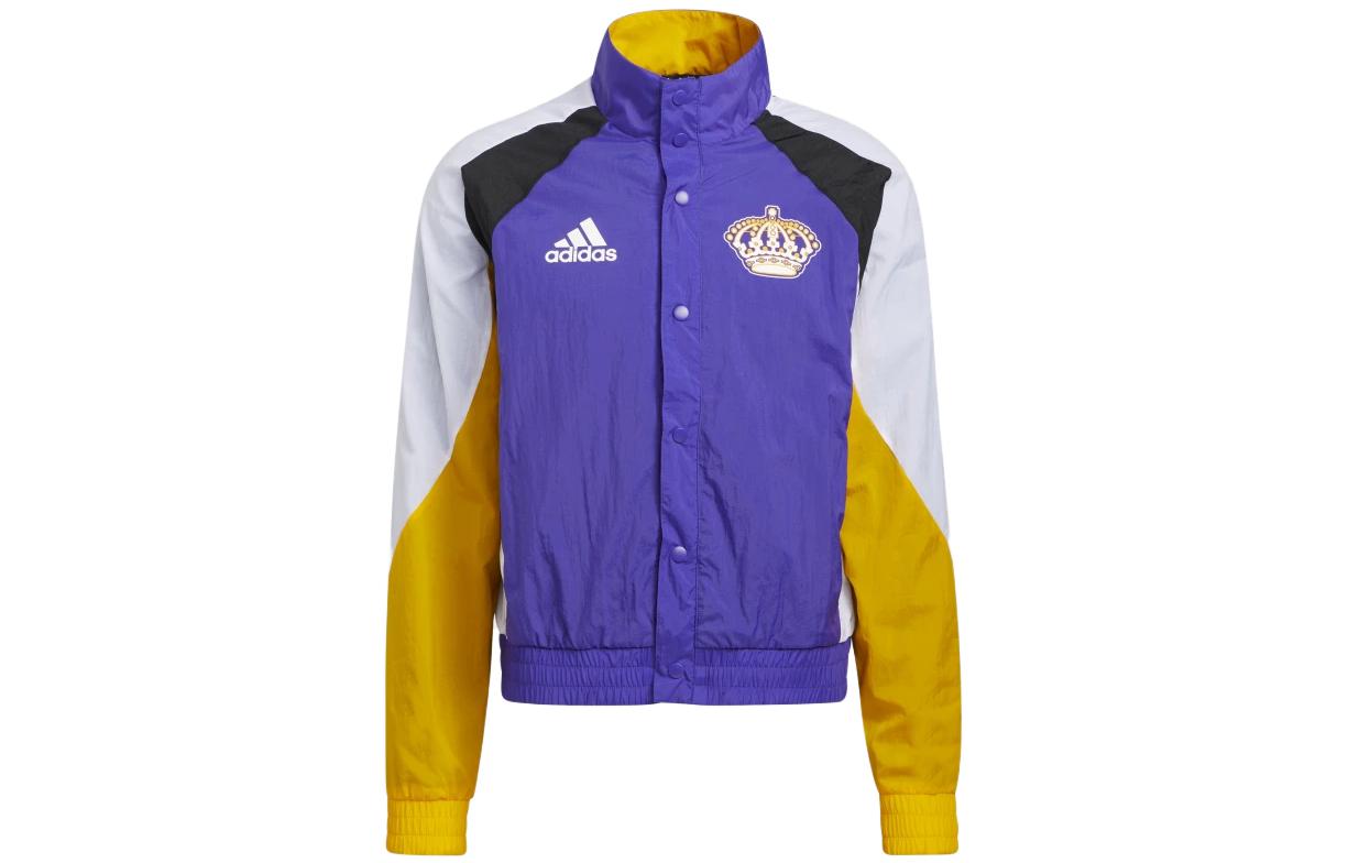 adidas Single-Breasted Jacket with Two-Tone Logo Print in Deep Purple HP1745