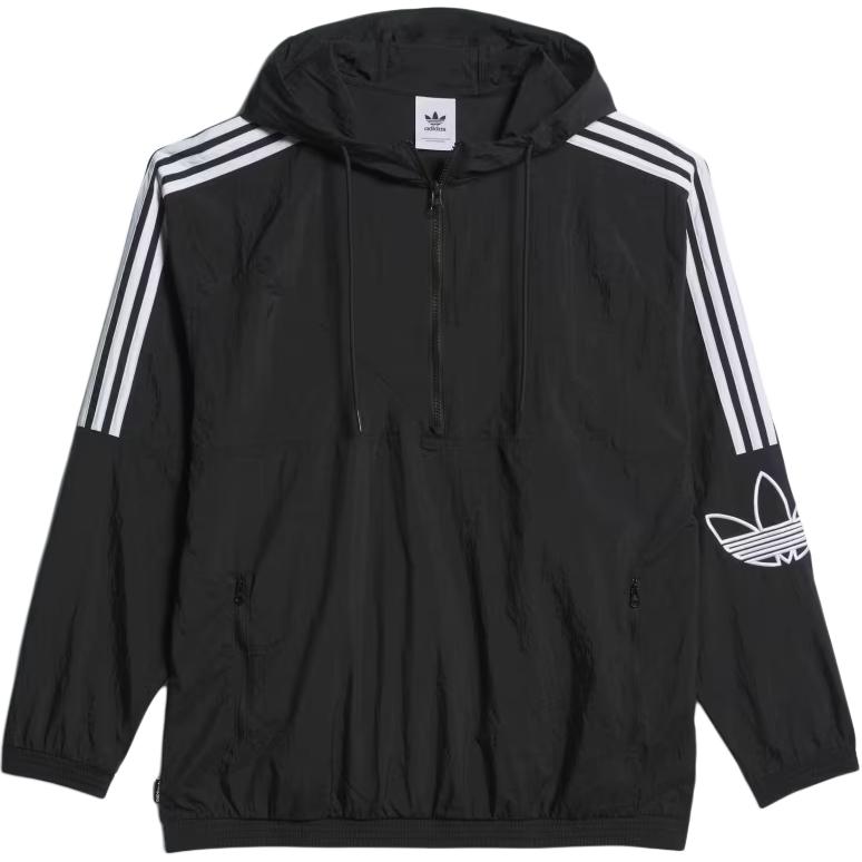 adidas Skateboarding CL Anorak Black Half-Zip Hooded Jacket with Side Stripes IY1611