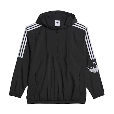 adidas Skateboarding CL Anorak Black Half-Zip Hooded Jacket with Side Stripes IY1611