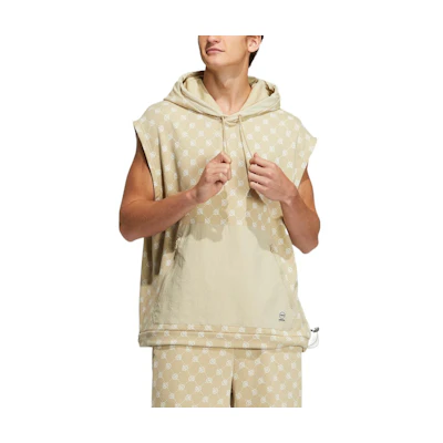 adidas Sleeveless Hoodie with Logo Print in Mesa Brown IB5860