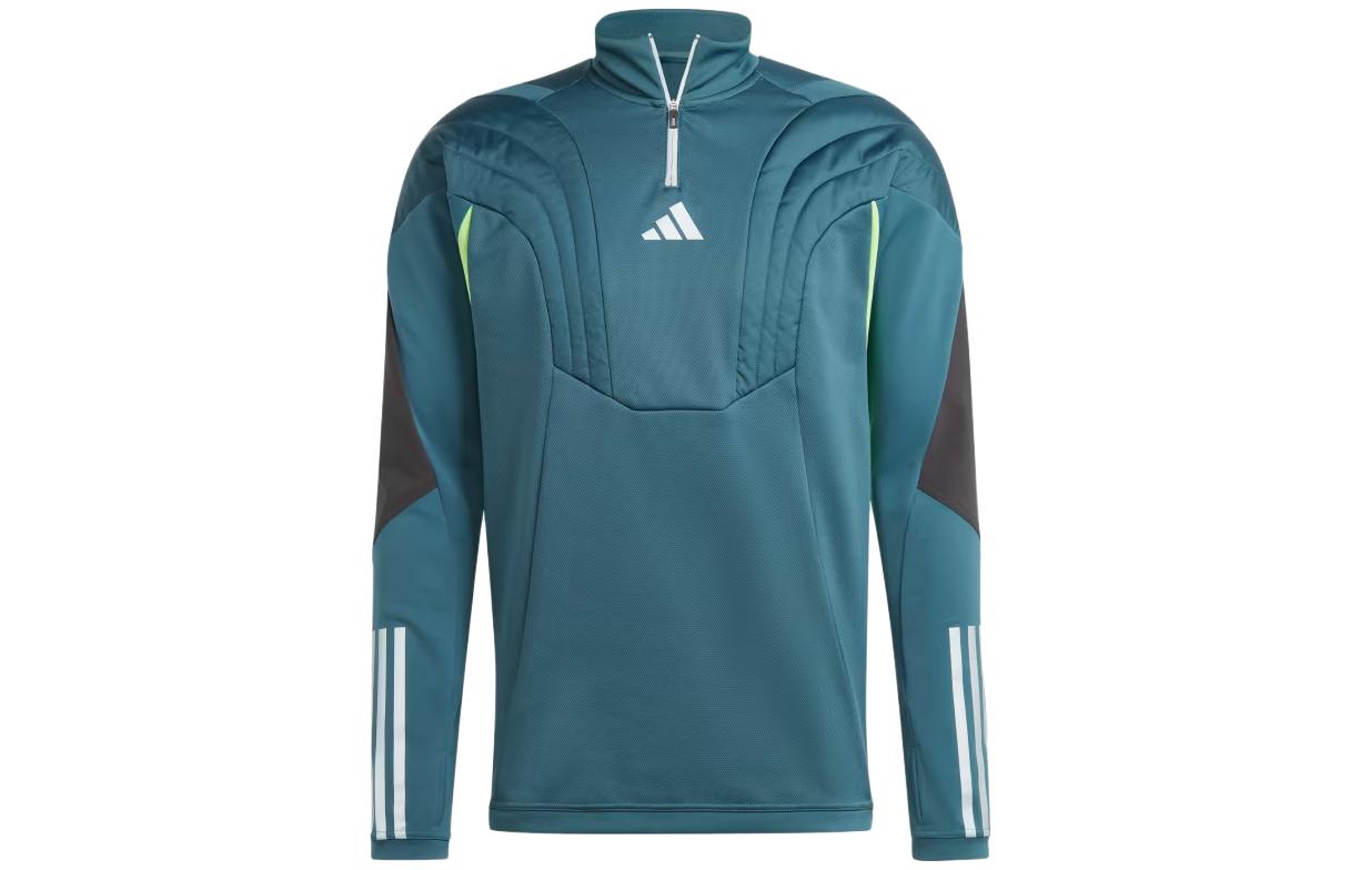 adidas Slim Fit Striped Stand Collar Pullover Sweatshirt - Dark Teal IL3207