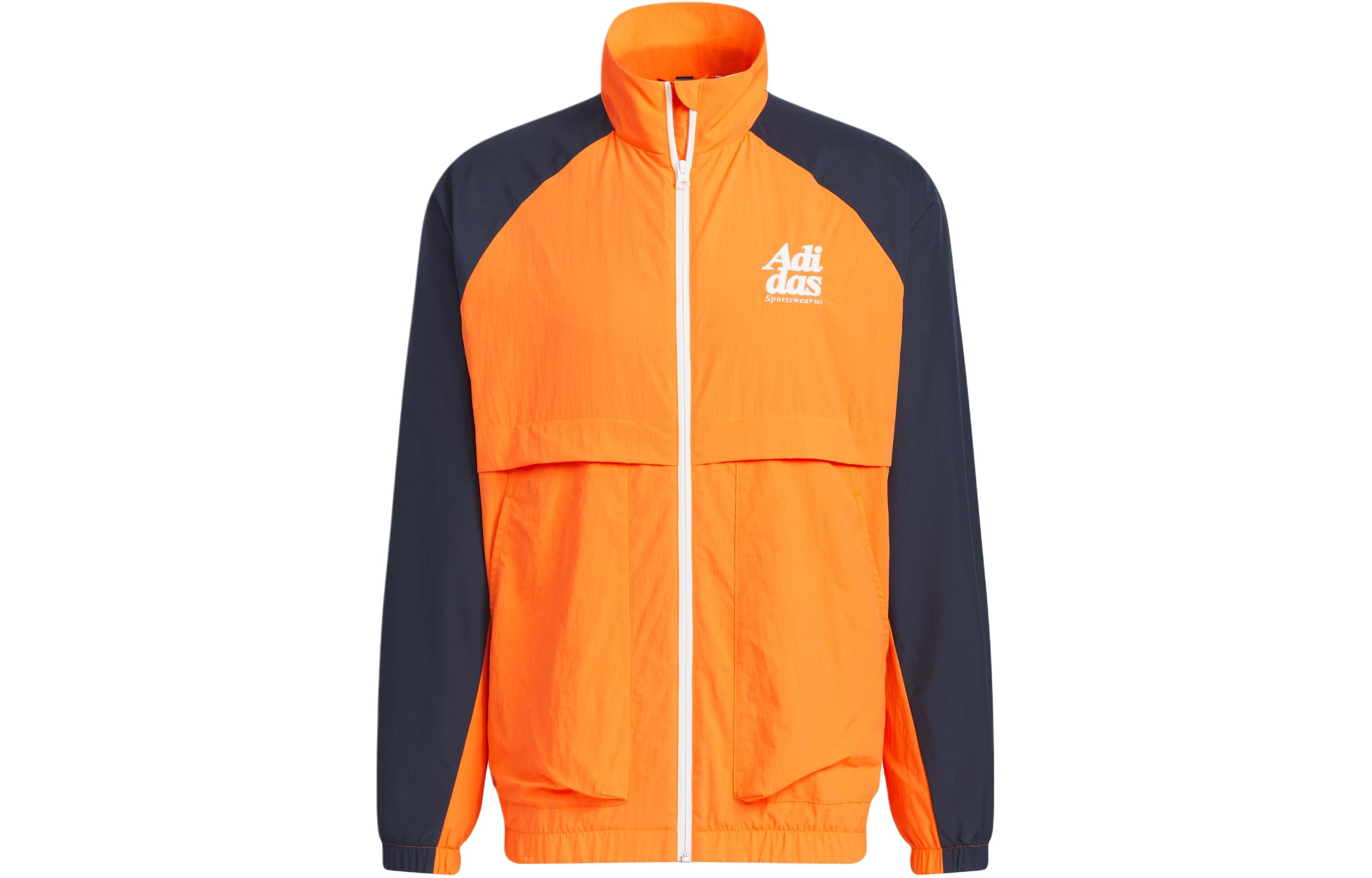 adidas Small Logo Jacket Retro Colorblock Stand Collar - Semi Impact Orange JI6858