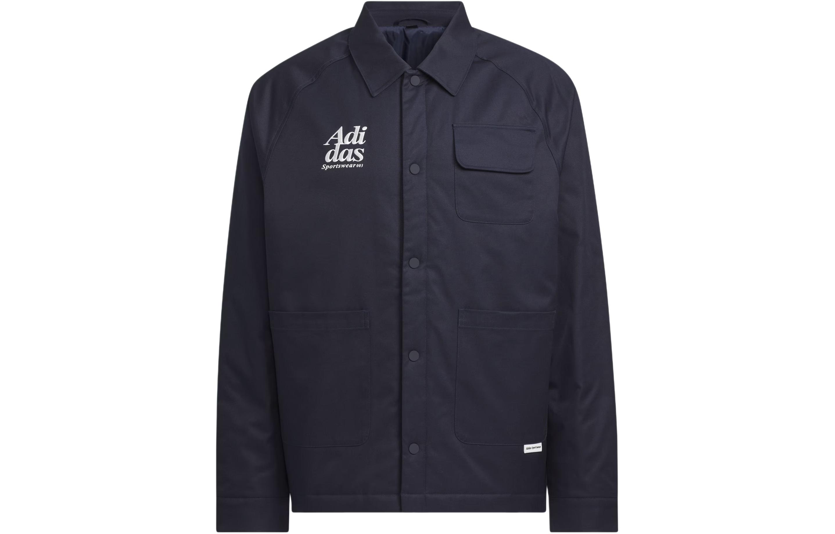 adidas Small Logo Padded Jacket Casual Embroidered Multi-Pocket Navy Coat JE6103