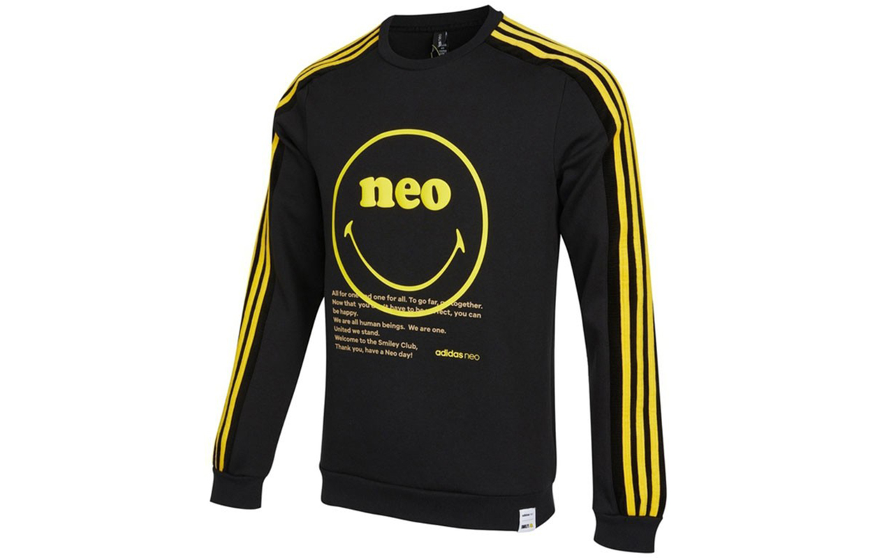 adidas Smiley Striped Knit Crewneck Retro Sweatshirt Black HB7408