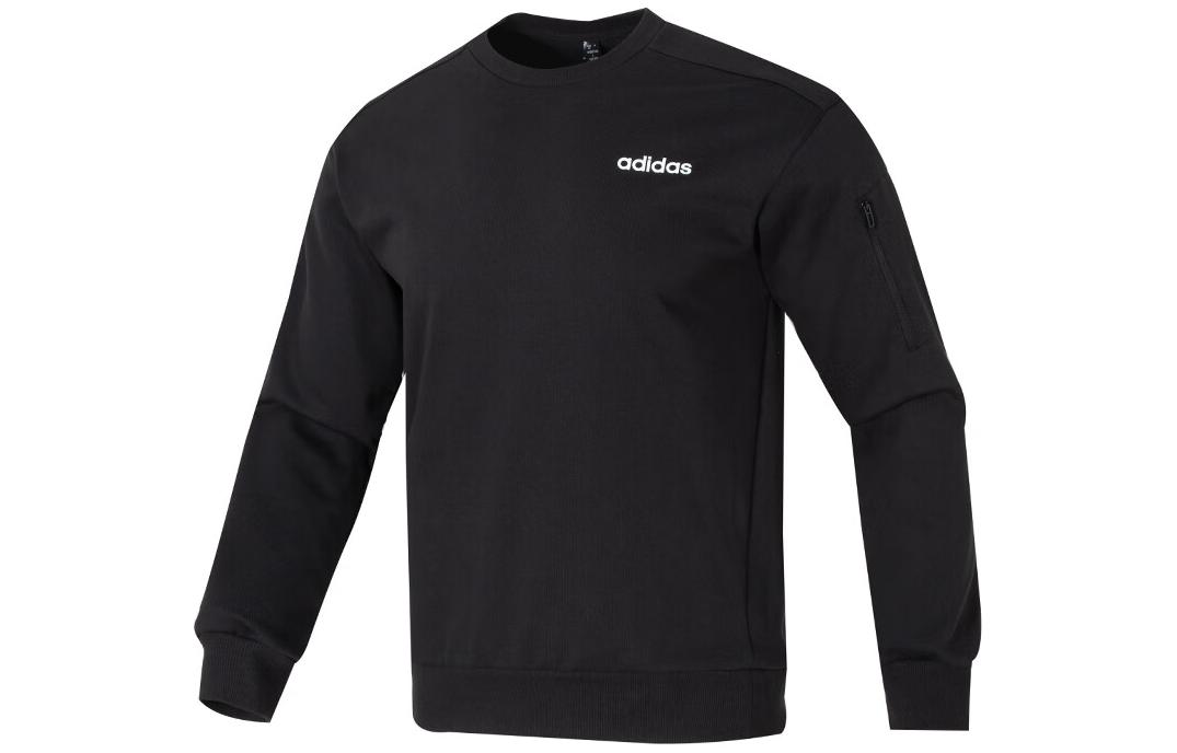 adidas Solid Black Crewneck Pullover Casual Sweatshirt JF3222