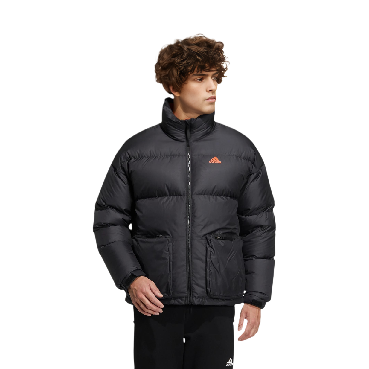 Lookbook adidas Solid Black Puffer Jacket with Logo Print Unisex HN2102