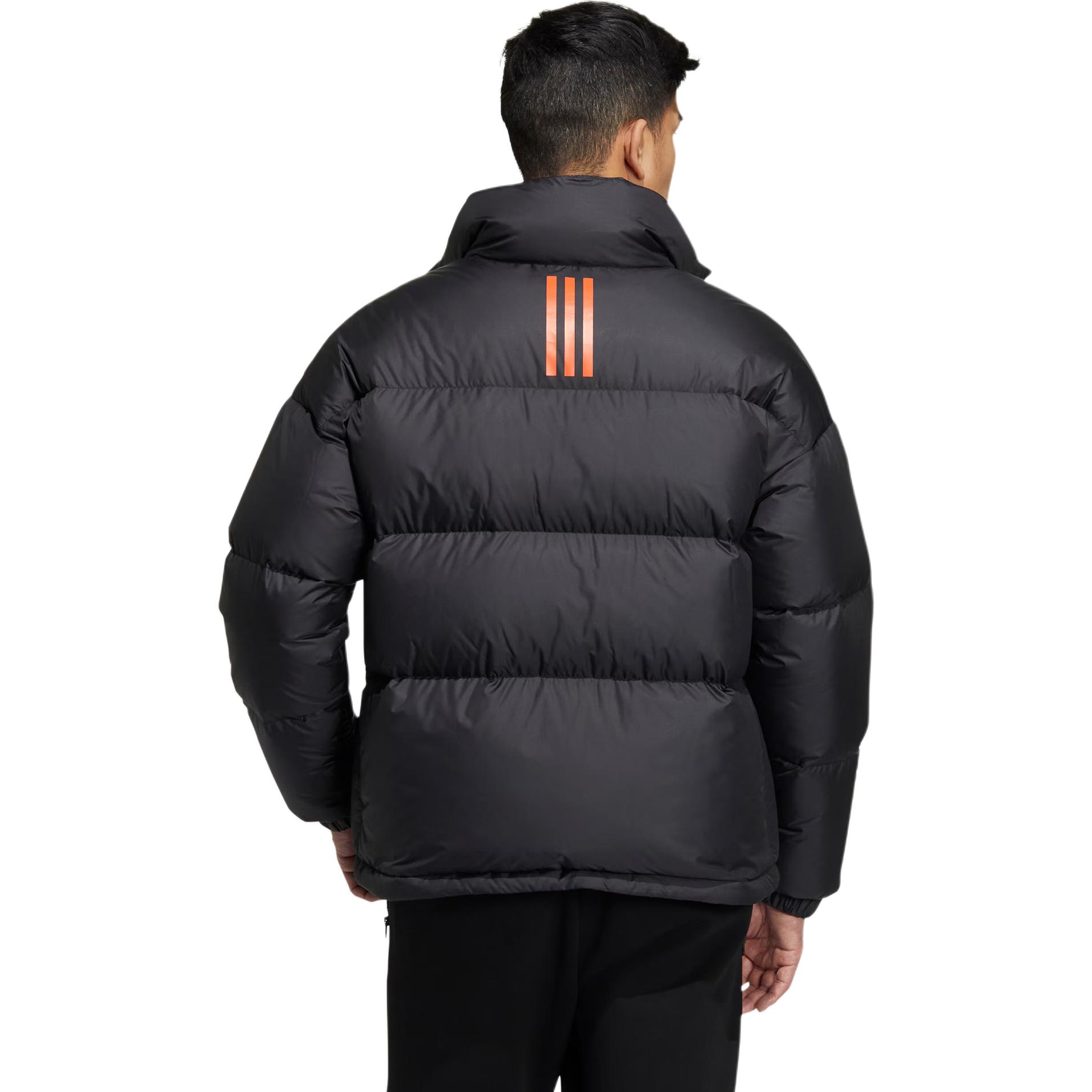 Shop adidas Solid Black Puffer Jacket with Logo Print Unisex HN2102