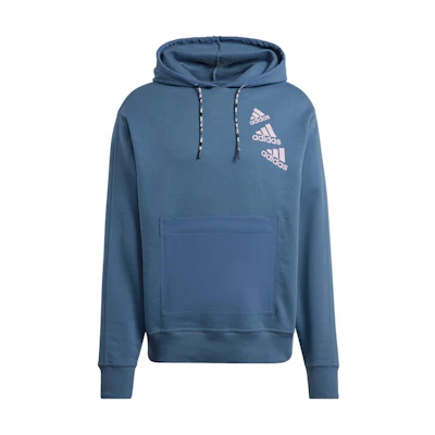 adidas Solid Color Brand Print Hoodie Unisex Blue Long-Sleeve Pullover HL9382