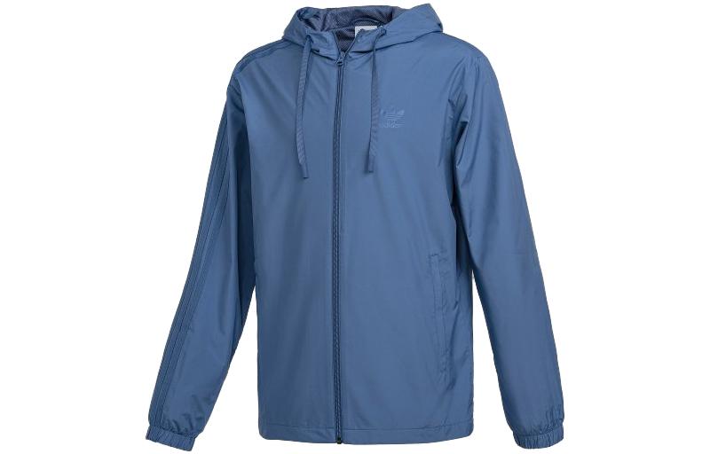 adidas Solid Color Drawstring Hooded Zip Jacket Blue HF2740