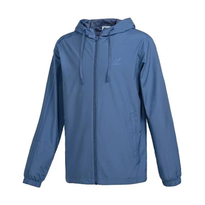 adidas Solid Color Drawstring Hooded Zip Jacket Blue HF2740