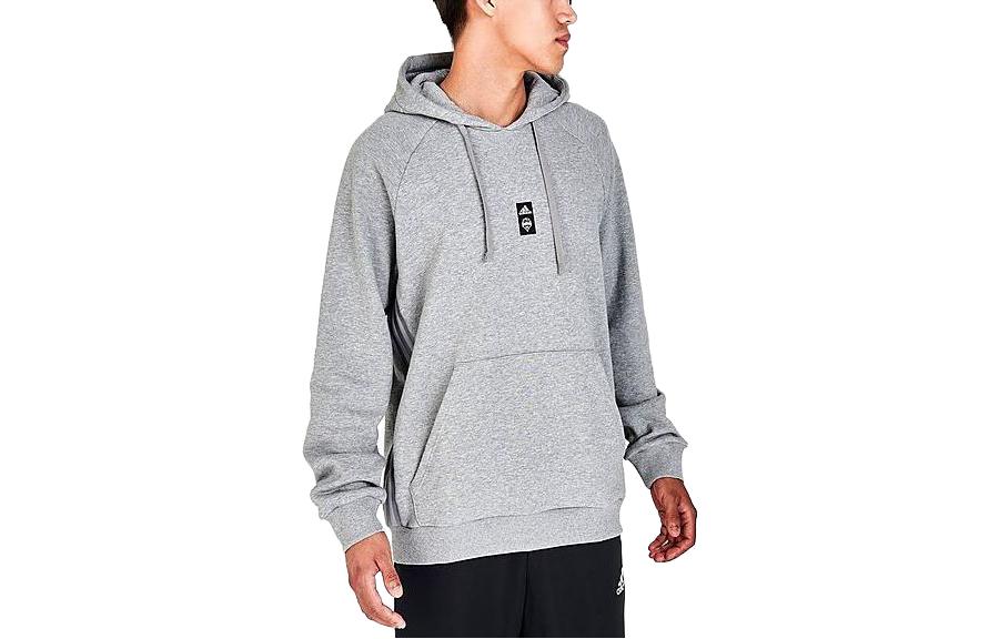 adidas Solid Color Drawstring Hoodie with Large Pocket - Gray HI0120