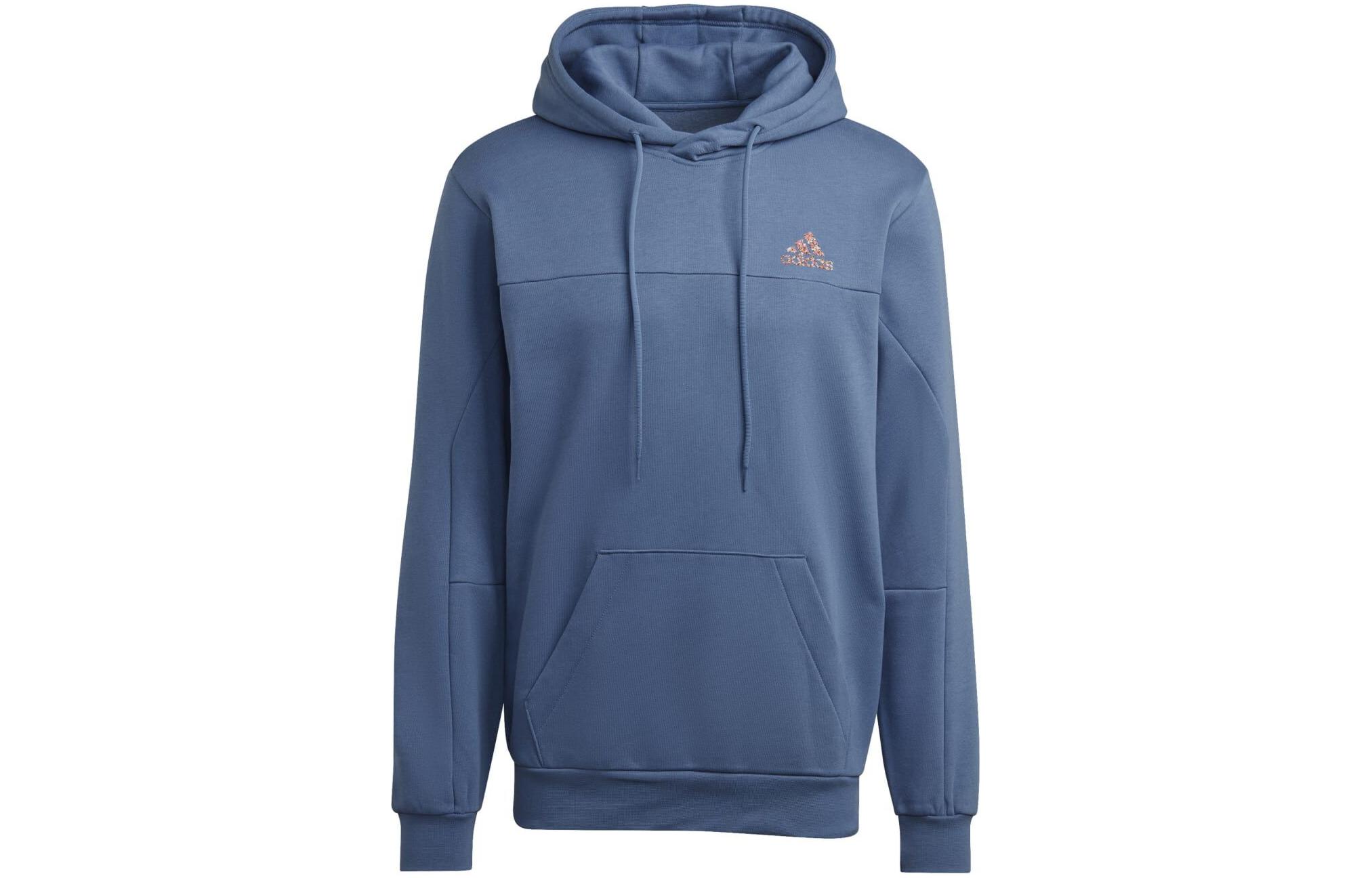 adidas Solid Color Fleece Pullover Hoodie Gray Blue HM7890