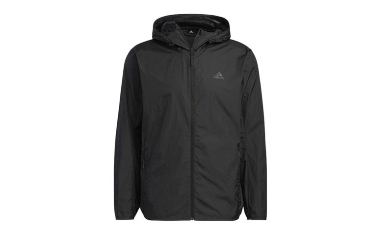 adidas Solid Color Full-Zip Hoodie Jacket - Black HE7366