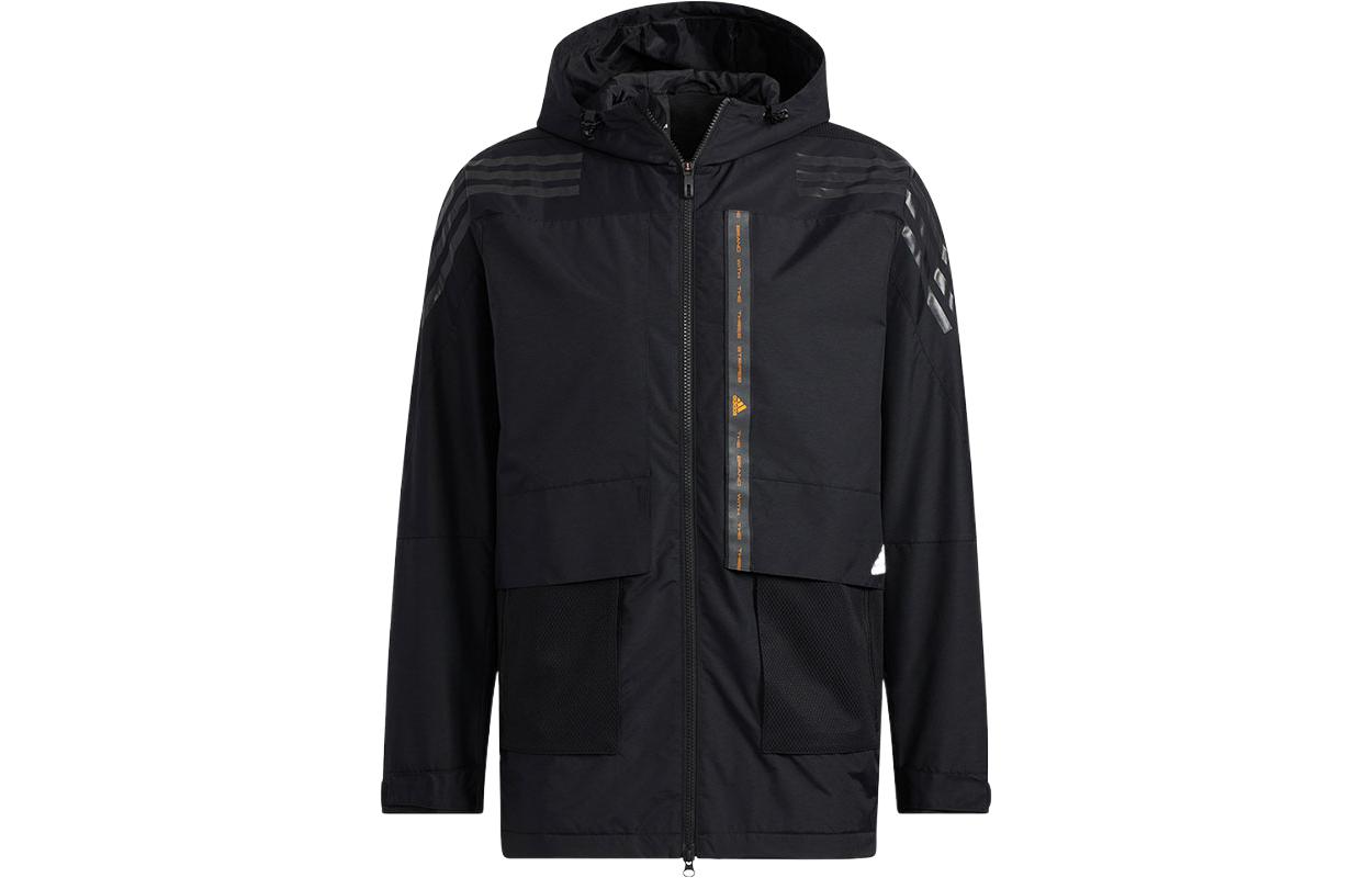 adidas Solid Color Full-Zip Hoodie Jacket Black HE7401
