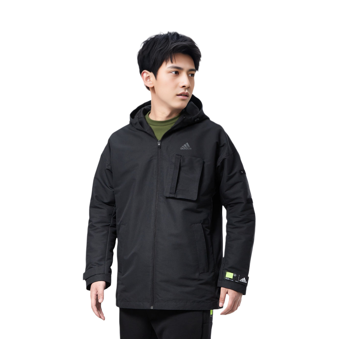 Shop adidas Solid Color Hooded Jacket Black GP0982