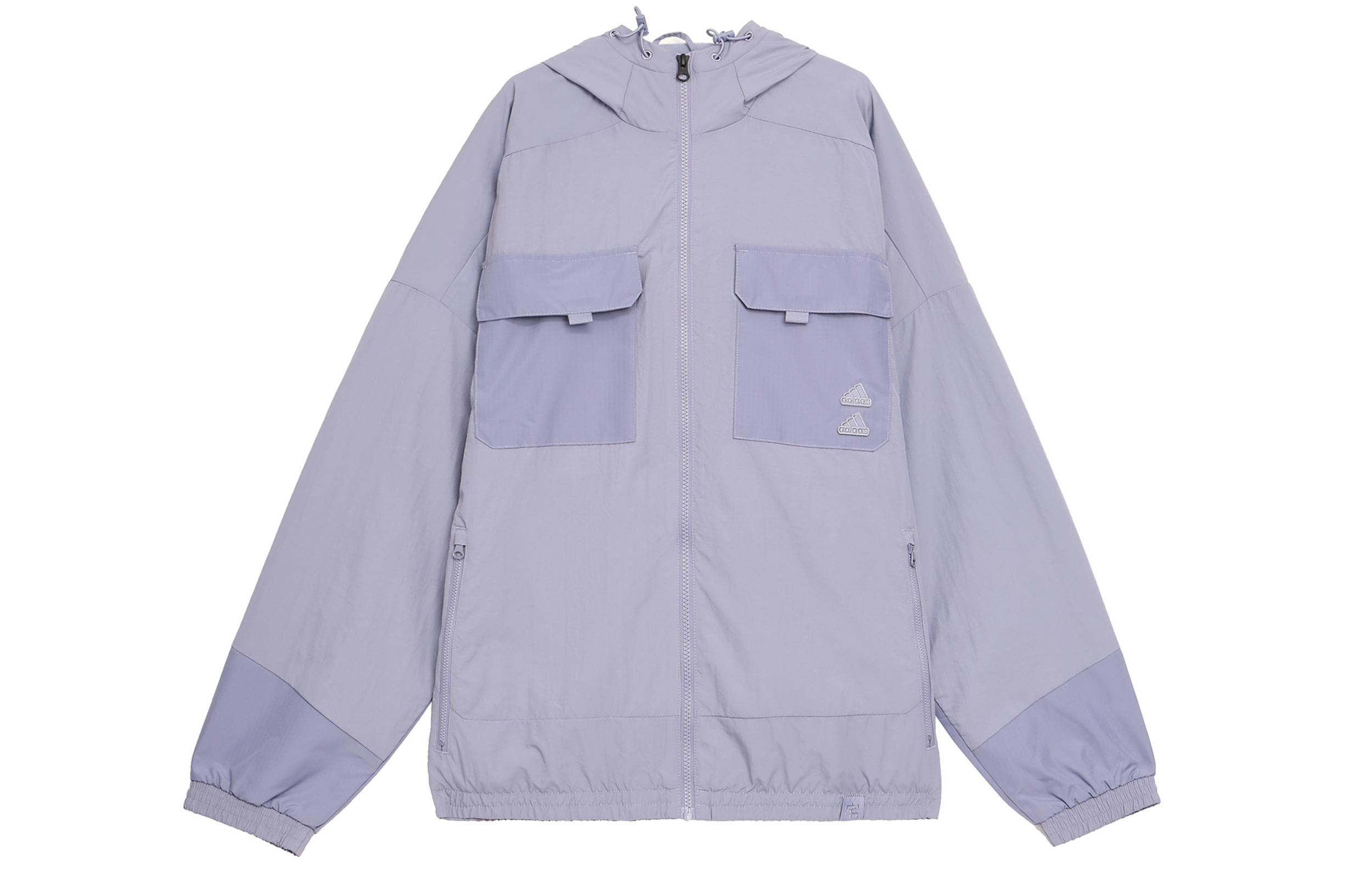 adidas Solid Color Hooded Jacket with Large Pockets Silver Gray & Purple - IA6964