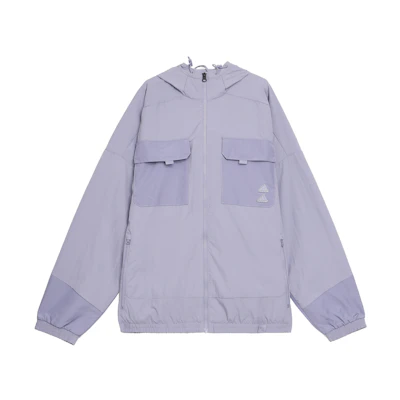adidas Solid Color Hooded Jacket with Large Pockets Silver Gray & Purple - IA6964