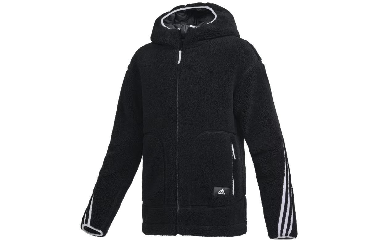 adidas Solid Color Hooded Zip-Up Jacket Black HR8428