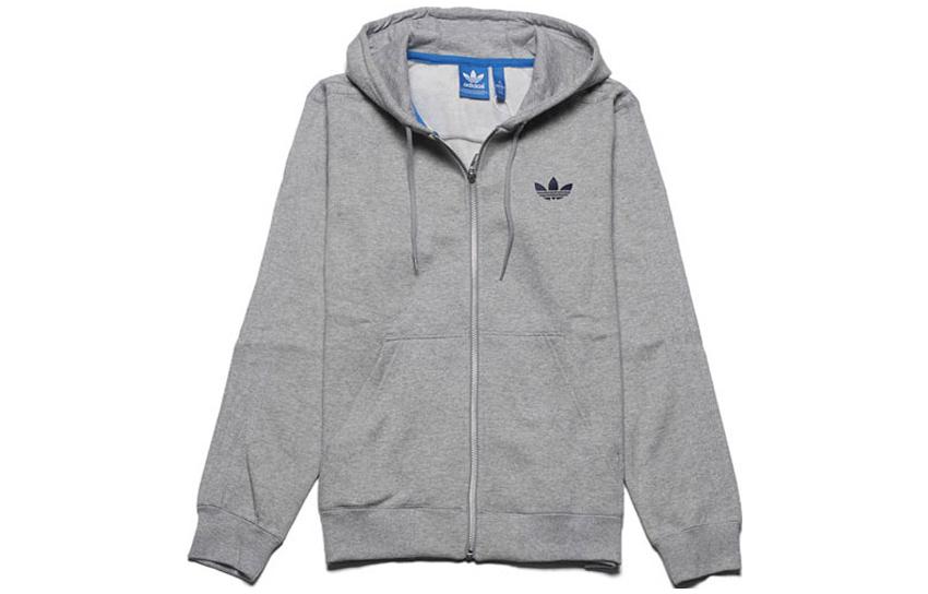 adidas Solid Color Hoodie Jacket Long Sleeve Gray X53001