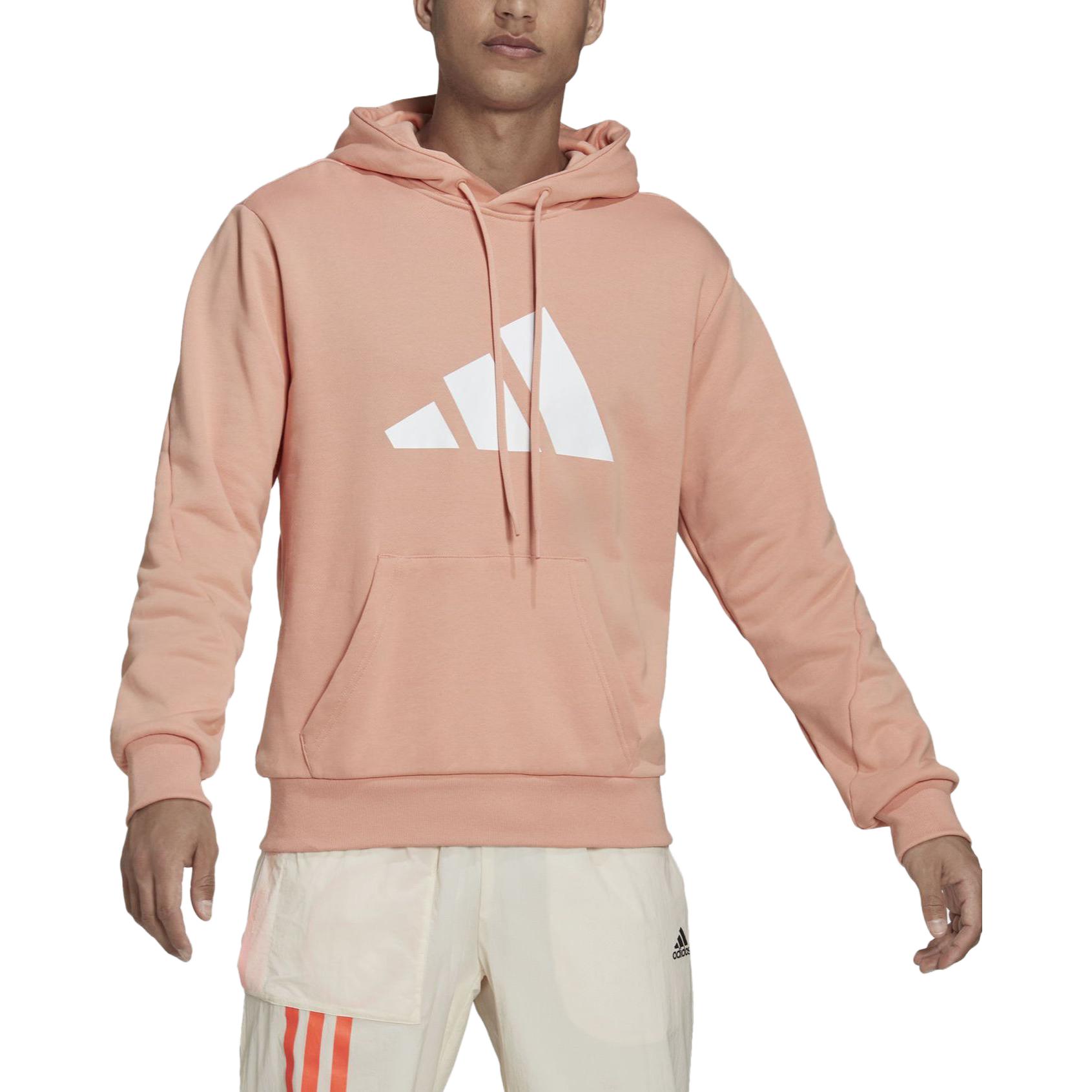 adidas Solid Color Hoodie with Logo Print - Orange H39805