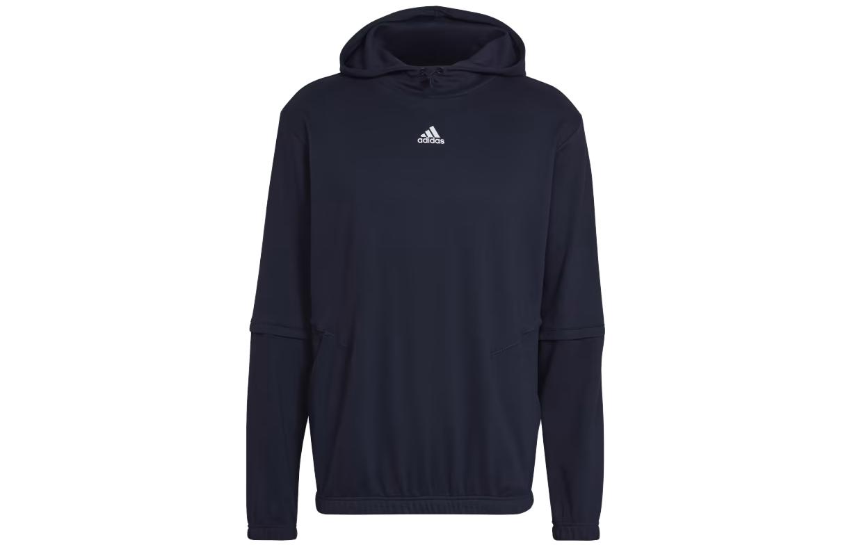 adidas Solid Color Letter Logo Hoodie Navy Blue HE2243