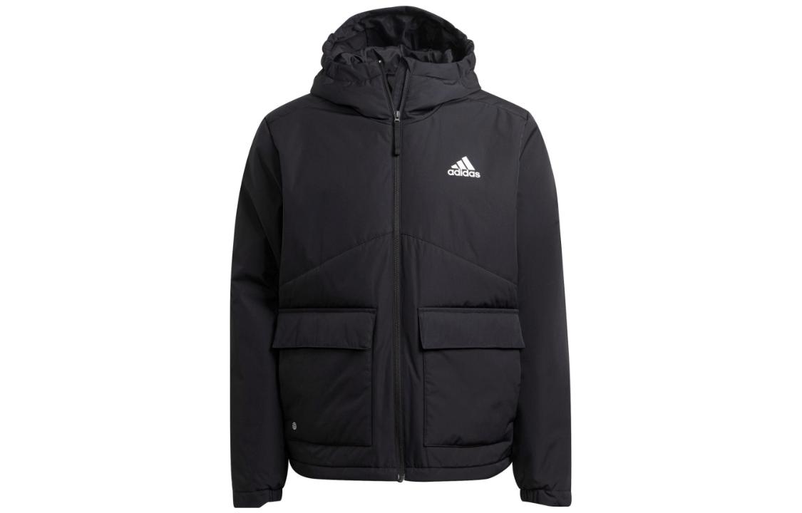 adidas Solid Color Logo Print Black Hoodie Jacket H65766